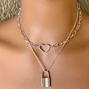 Silver Heart and Lock Necklace